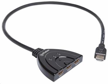 1080p 3-Port HDMI Switch, Integrated Cable, Black