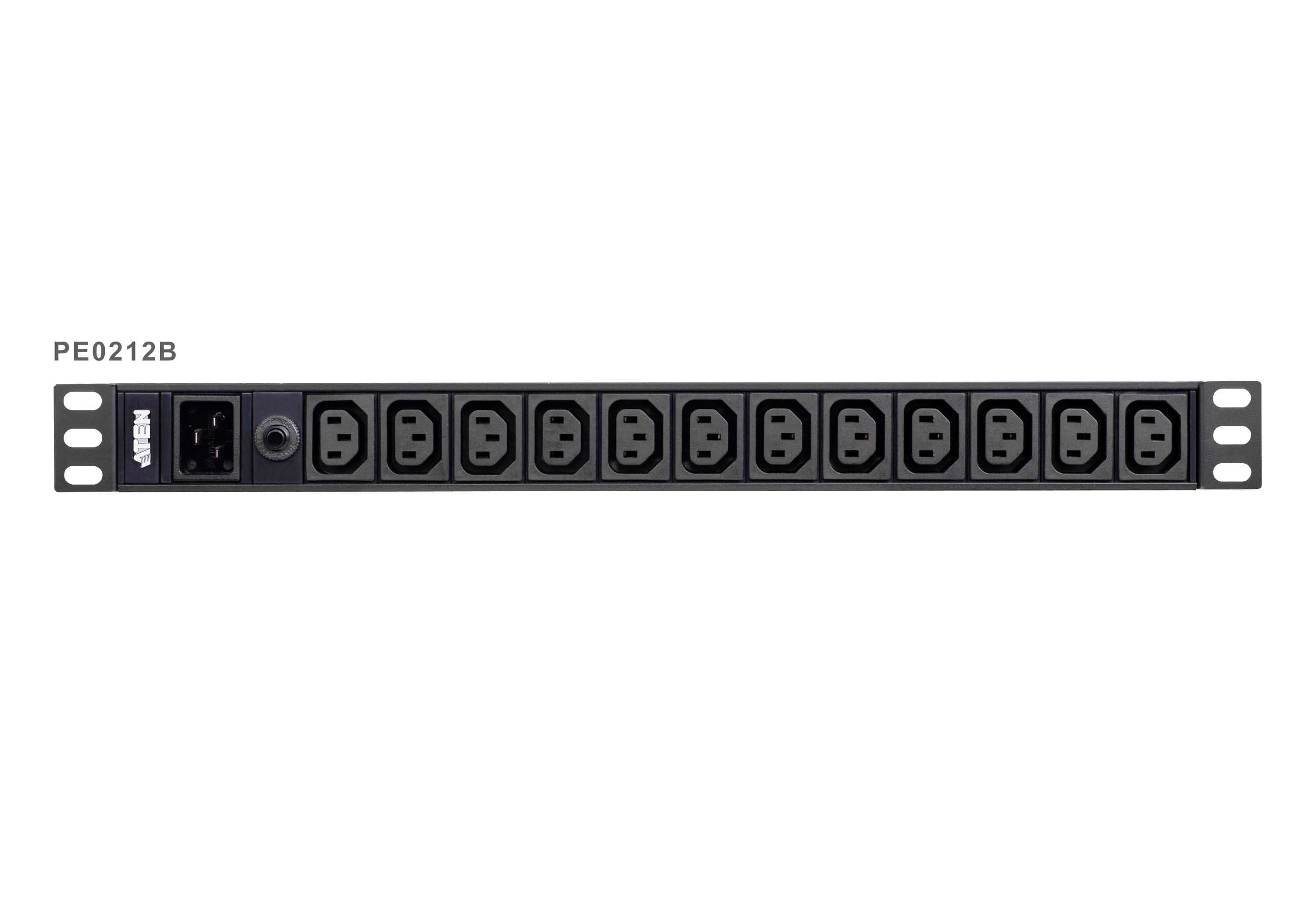 19" napájecí panel 1U, 12x zásuvka IEC230 C13, vstup C20, + kabel 3m (PE0212G)