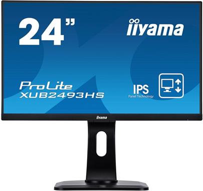 24" iiyama XUB2493HS-B1 - IPS,FullHD,4ms,250cd/m2, 1000:1,16:9,VGA,HDMI,DP,repro.,pivot,výškov.nast.