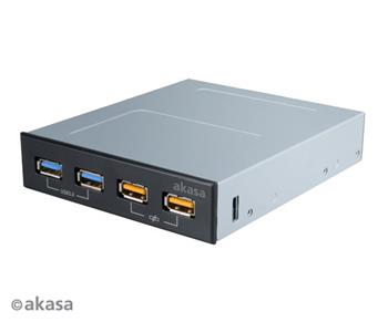 AKASA přední panel AK-ICR-25/ 2x USB 3.0 port/ 2x USB nabíjecí port/ 3,5" černý