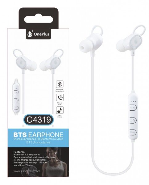 Aligator Bluetooth HF sluchátka do uší PLUS, s mikrofonem a tlačítkem C4319 sport, bílá