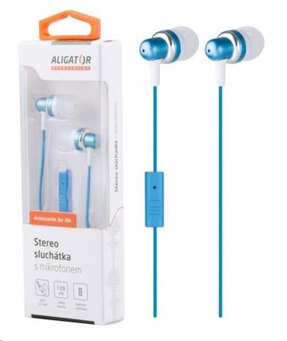 Aligator stereo sluchátka AE01 s mikrofonem, 3,5 mm jack, modrá