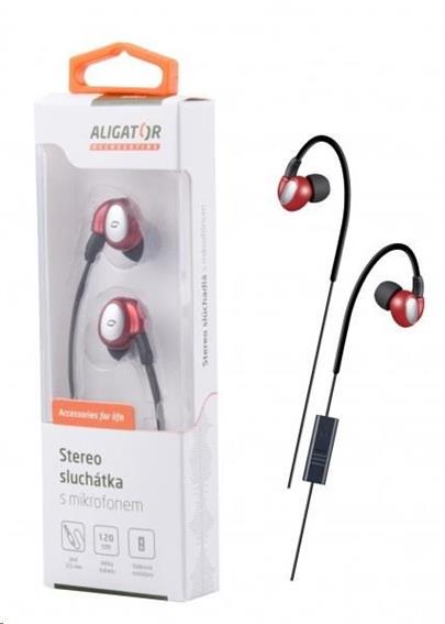 Aligator stereo sluchátka AE03 s mikrofonem, 3,5 mm jack, červená