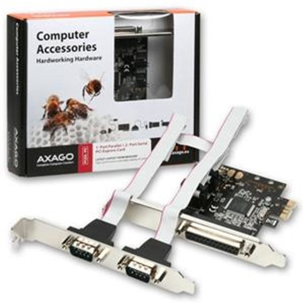 AXAGON PCEA-PS, PCIe adaptér - 1x paralelní (LPT) + 2x sériový port (RS232), vč. LP