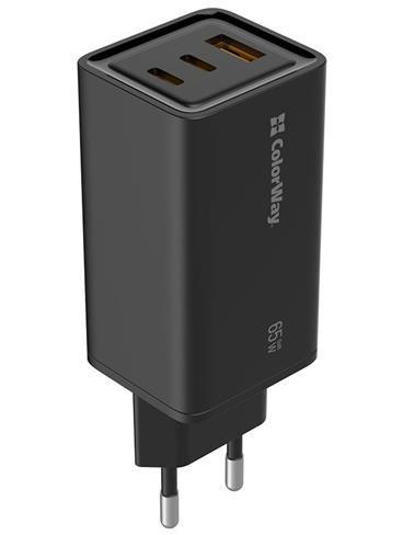 COLORWAY 1x USB a 2x USB-C/ turbo síťová nabíječka/ 65W/ 100V-240V/ Černá