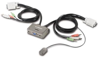 Edimax KVM USB Audio přepínač, 2 porty, USB, integrované kabely