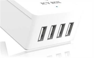 IcyBox 4-Port USB Charger with EU Socket, White