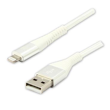 Kabel USB (2.0), USB A M- Apple Lightning M, 1m, MFi certifikace, 5V/2,4A, bílý, Logo, box, nylonové opletení, hliníkový