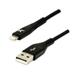 Kabel USB (2.0), USB A M- Apple Lightning M, 1m, MFi certifikace, 5V/2,4A, černý, Logo, box, nylonové opletení, hliníkov