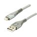 Kabel USB (2.0), USB A M- Apple Lightning M, 1m, MFi certifikace, 5V/2,4A, stříbrný, Logo, box, nylonové opletení, hliní