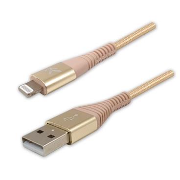 Kabel USB (2.0), USB A M- Apple Lightning M, 1m, MFi certifikace, 5V/2,4A, zlatý, Logo, box, nylonové opletení, hliníkov