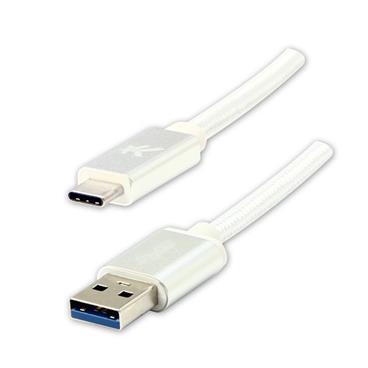 Kabel USB (3.2 gen 1), USB A M- USB C M, 1m, 5 Gb/s, 5V/3A, bílý, Logo, box, nylonové opletení, hliníkový kryt konektoru