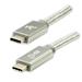 Kabel USB (3.2 gen 2), USB C M- USB C M, 1m, Power Delivery 100W, 10 Gb/s, 20V/5A, stříbrný, Logo, box, nylonové opleten