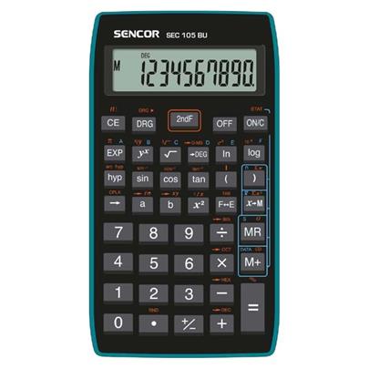 Kalkulačka Sencor, SEC 105 BU, černá, školní, desetimístná, modrý rámeček