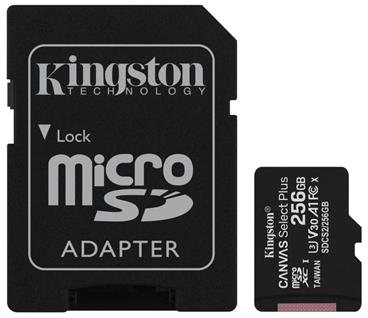 KINGSTON 256GB microSDXC CANVAS Plus Memory Card 100MB/85MBs- UHS-I class 10 Gen 3