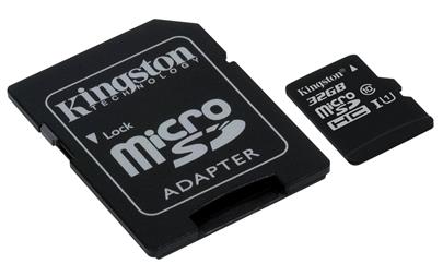 KINGSTON 32GB microSDHC Memory Card 45MB/10MBs- UHS-I class 10 Gen 2 + adaptér
