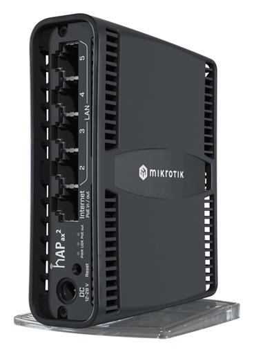 MikroTik hAP ax2, 5x GLAN, 2.4+5Ghz, 802.11b/g/n/ac/ax, PoE in/out, ROS 7, L4, PSU, indoor