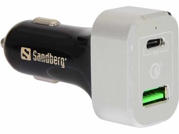 Sandberg nabíječka do auta, 1x USB-C + 1x QC 3.0, černo-bílá