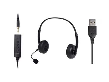 Sandberg náhlavní souprava Office s mikrofonem, USB + 3,5 mm jack, stereo, černá