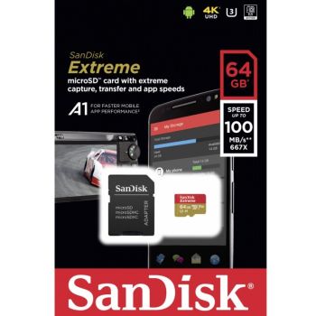 SANDISK EXTREME microSDXC 64 GB 100/60 MB/s A1 C10 V30 UHS-I U3 Mobile