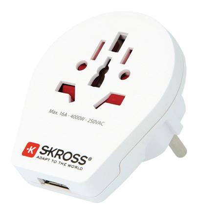 Skross SKR1500260 - Cestovní adaptér Svět-na-Evropa USB Zemněný