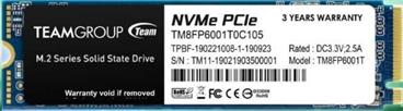 Team SSD M.2 256GB (R:1600, W:1000), MP33 PCI-e Gen3.0 x4 NVMe 1.3