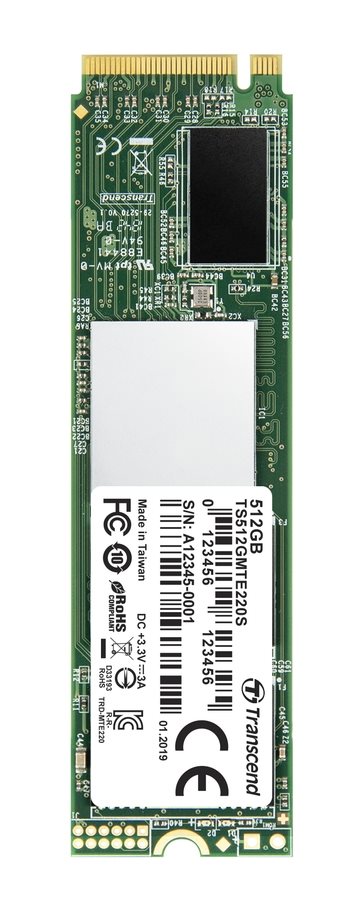TRANSCEND MTE220S 512GB SSD disk M.2 2280, PCIe Gen3 x4 NVMe 1.3 (3D TLC), 3500MB/s R, 2500MB/s W