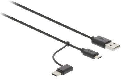 VALUELINE kabel USB 2.0/ zástrčka USB-A - zástrčka USB Micro-B / zástrčka USB-C/ černý/ 1m