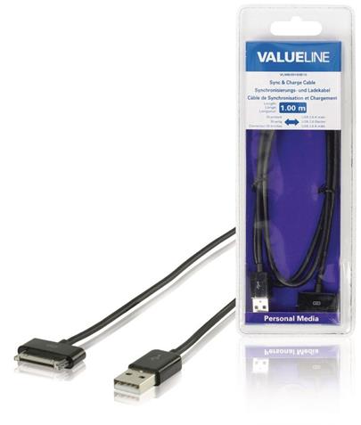 Valueline VLMB39100B10 - Synchronizační a Nabíjecí Kabel Apple Dock 30kolíkový - A zástrčka 1.00 m, černá