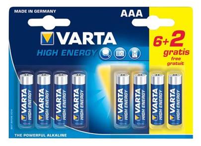VARTA 8pack (6+2 zdarma) HighEnergy AAA/LR03 1220mAh baterie (cena za 1x8pack, 5let, -10-+50oC)