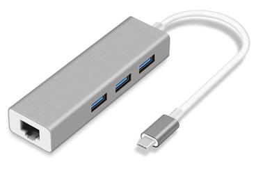 XtendLan Hub USB C 3.1 (gen1) s Gigabitovým Ethernet adaptérem, 3x USB 3.0, pokovený box